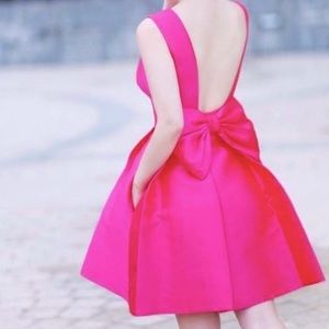 Kate Spade Hot Pink Open-Back Bow Scoop-Neck A-Line Silk Mini Ballerina Dress